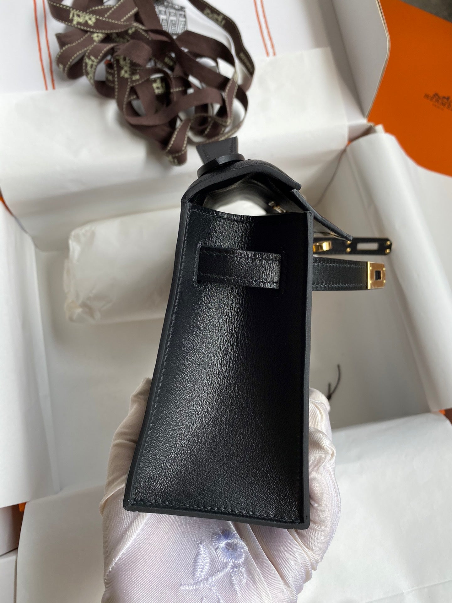 Hermès Kelly Cut Clutch Bag Black Leather with Gold Hardware