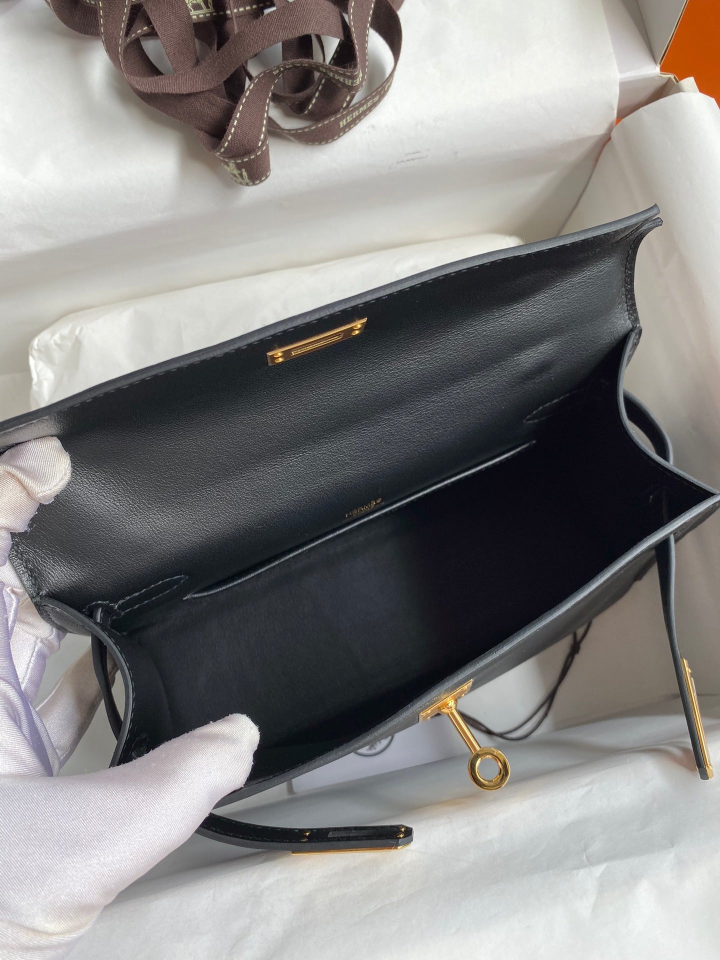 Hermès Kelly Cut Clutch Bag Black Leather with Gold Hardware