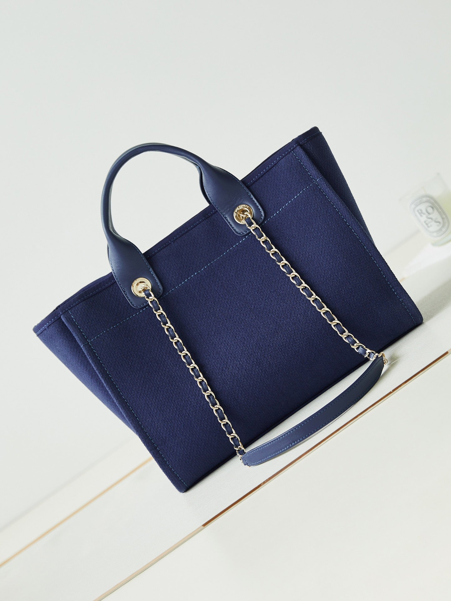 Chanel Deauville Medium Canvas Tote Bag - Navy Blue with Silver-Tone Hardware
