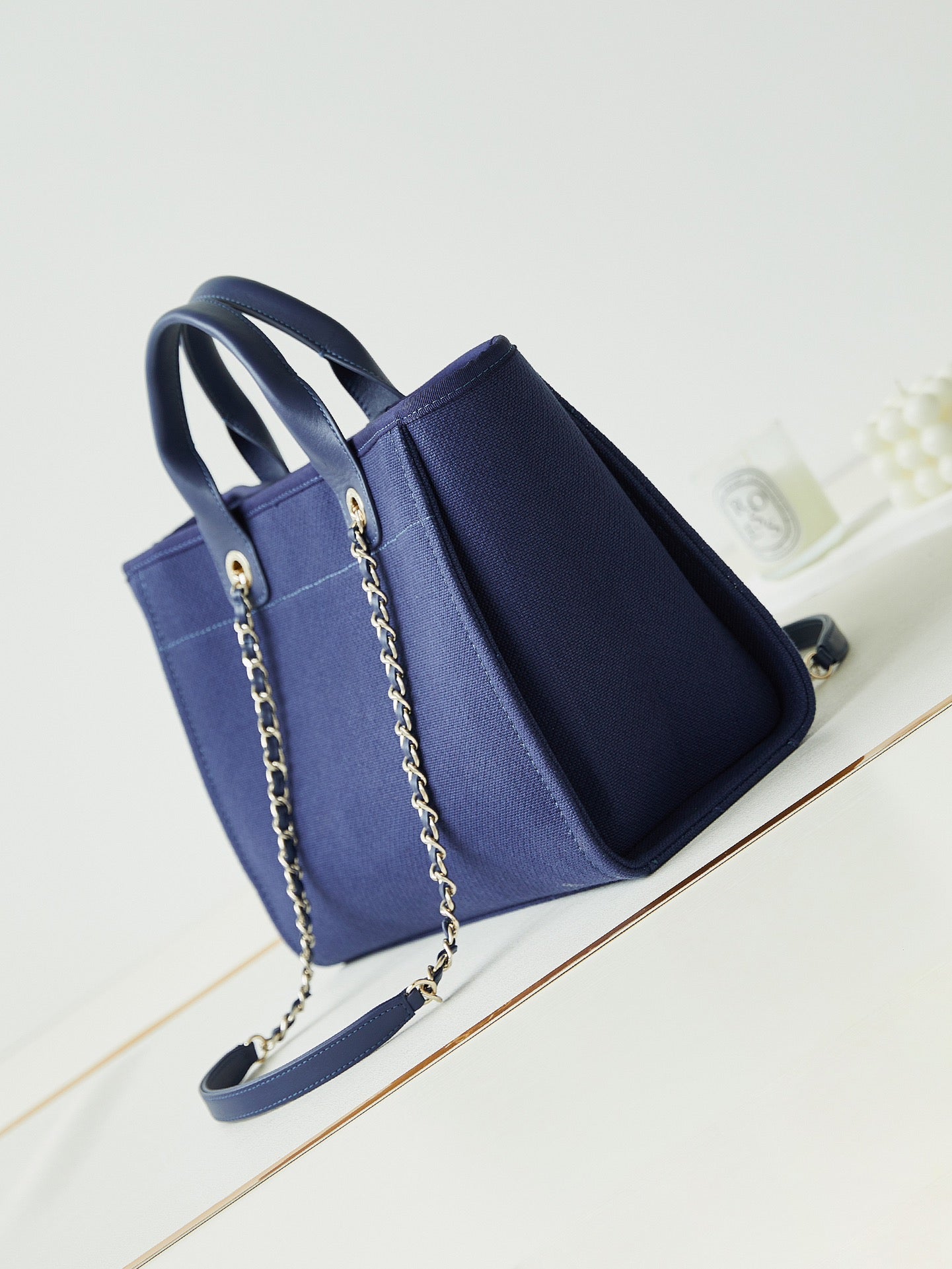 Chanel Deauville Medium Canvas Tote Bag - Navy Blue with Silver-Tone Hardware