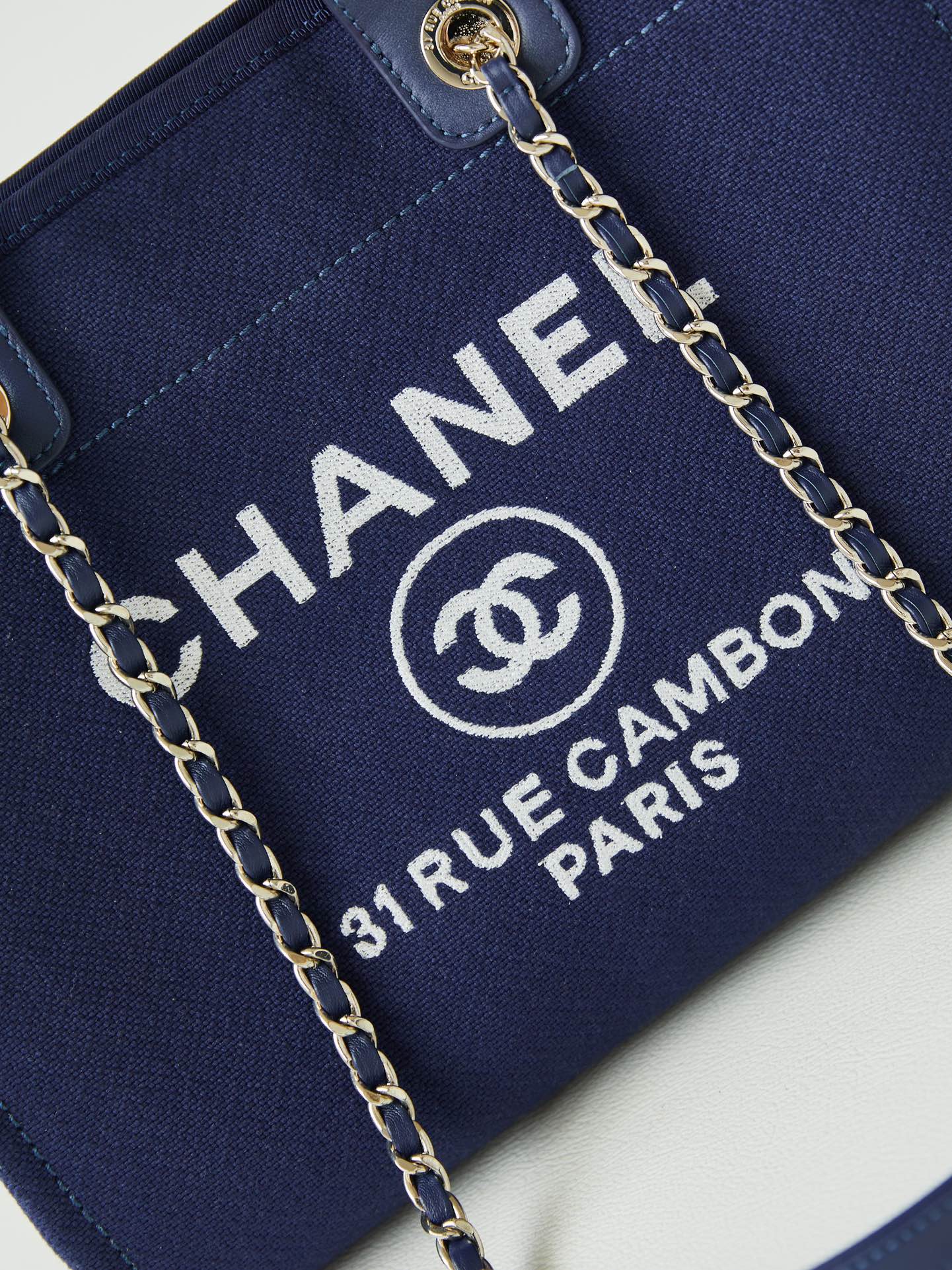 Chanel Deauville Medium Canvas Tote Bag - Navy Blue with Silver-Tone Hardware