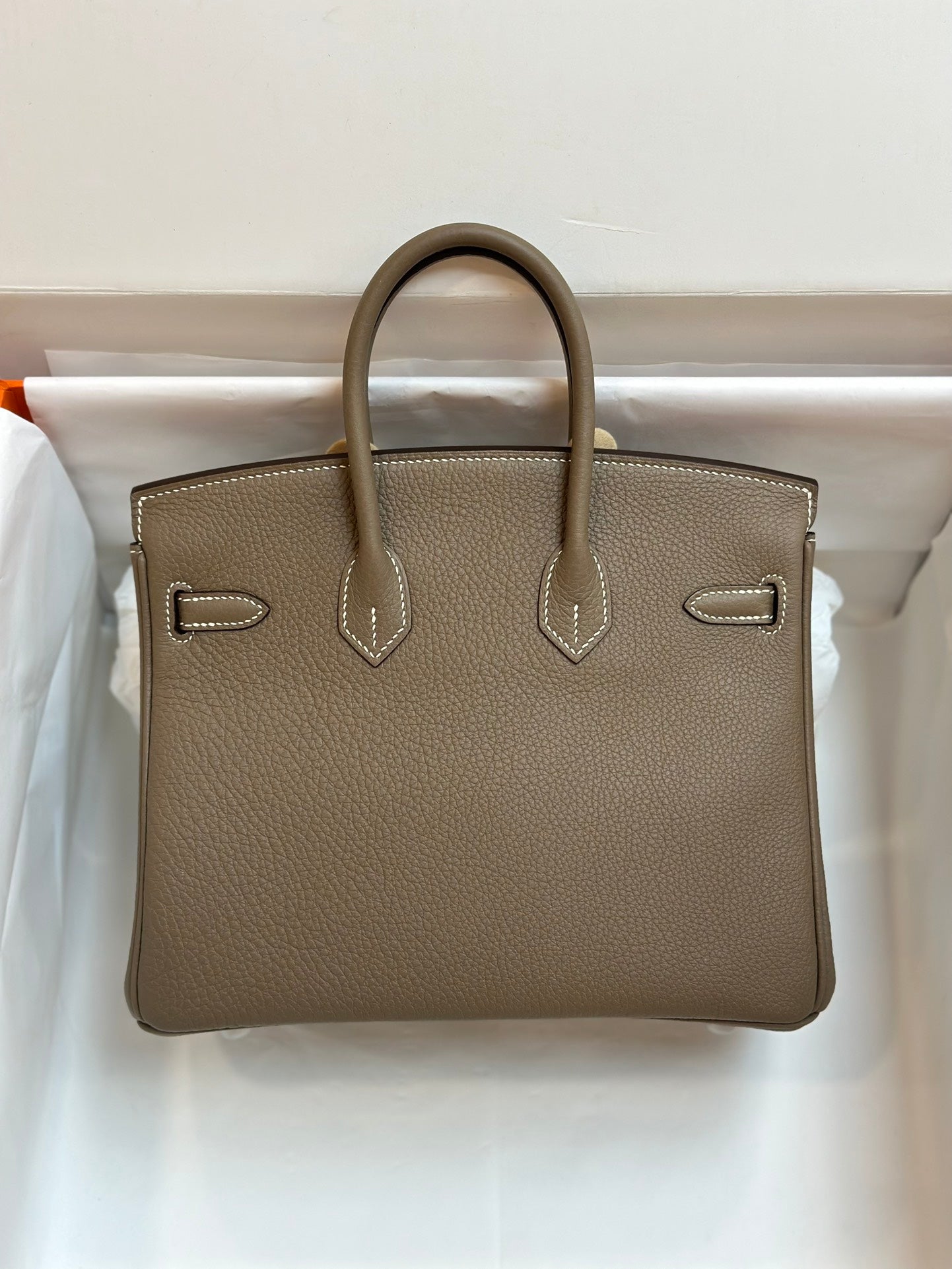 Luxury Taupe Leather Handbag with Silver-Tone Hardware