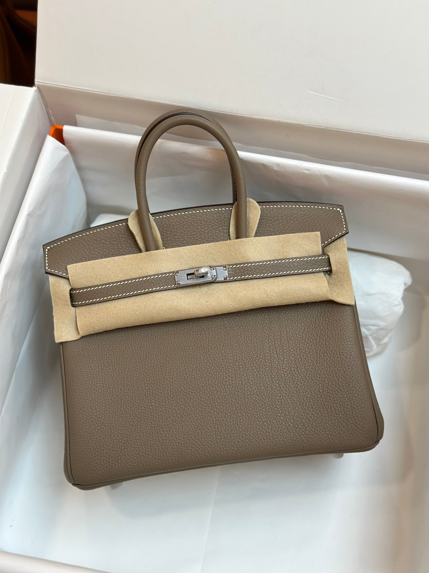 Luxury Taupe Leather Handbag with Silver-Tone Hardware