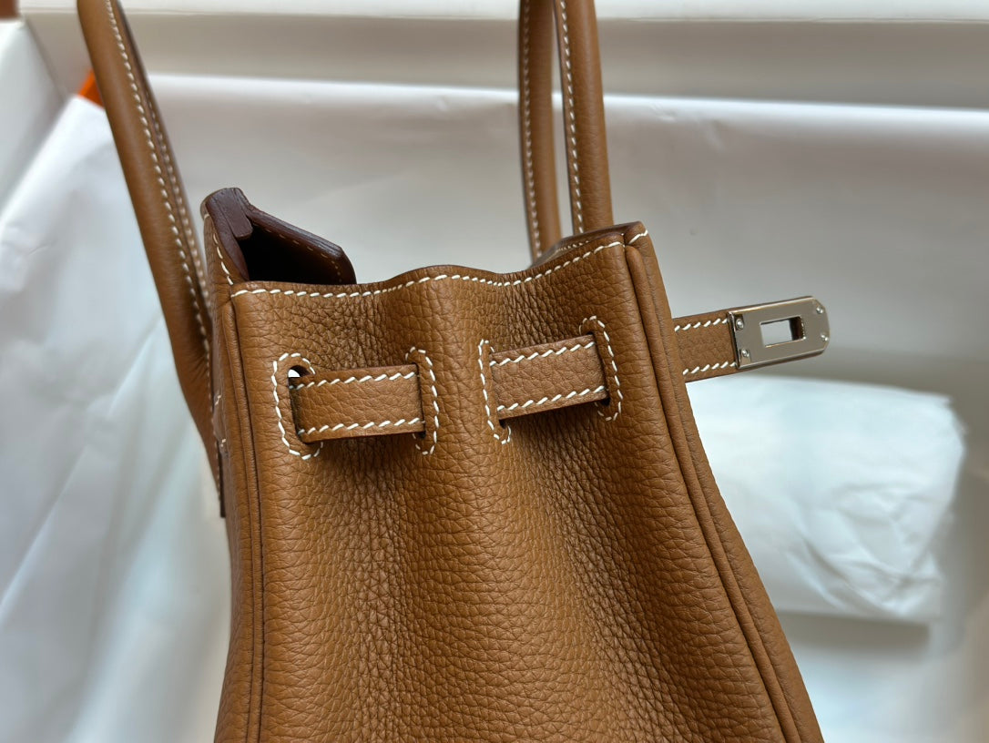 Luxury Tan Leather Handbag - Classic Top Handle Tote Bag with Silver Hardware