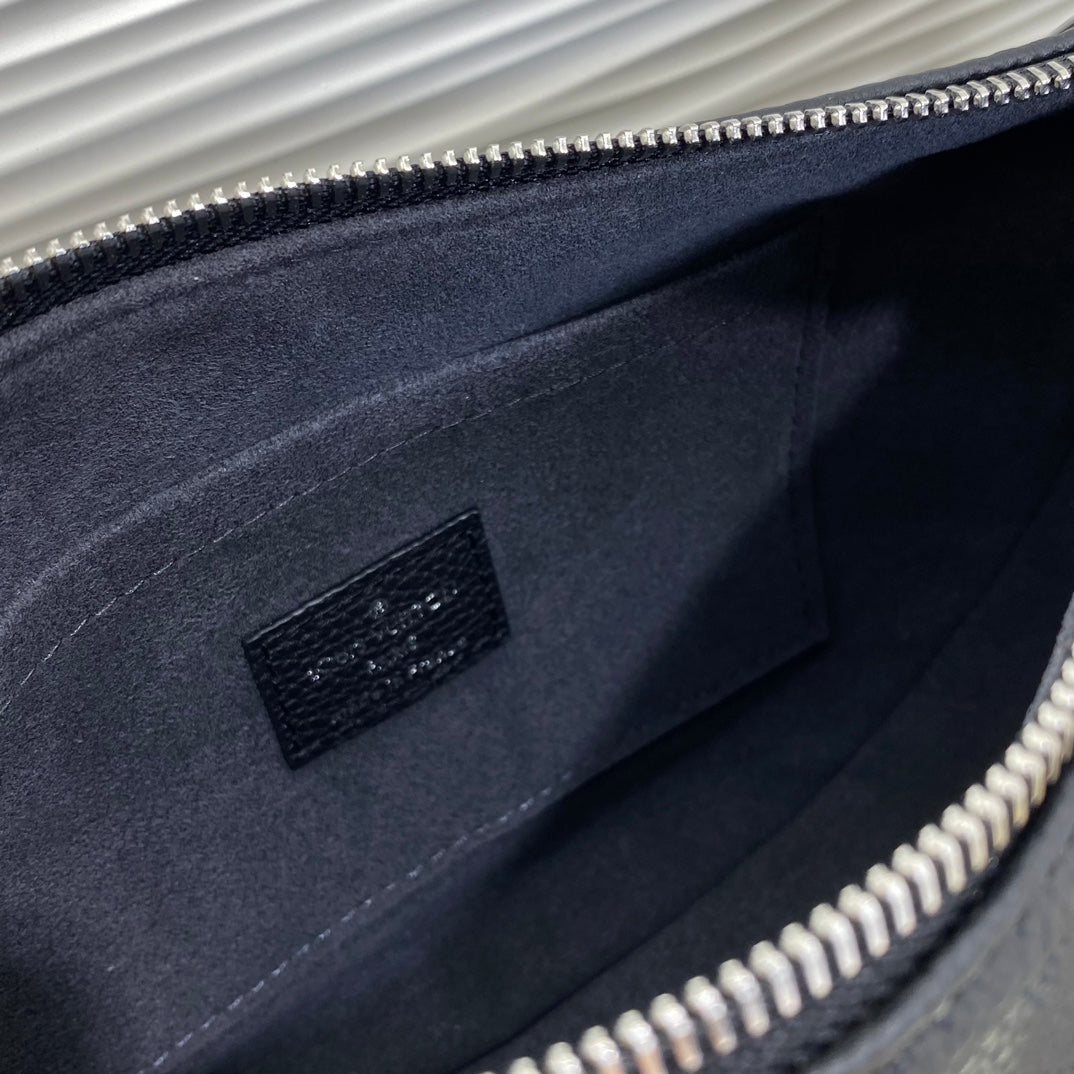 Louis Vuitton Black Embossed Crescent Shoulder Bag with Silver Chain and Coin Purse