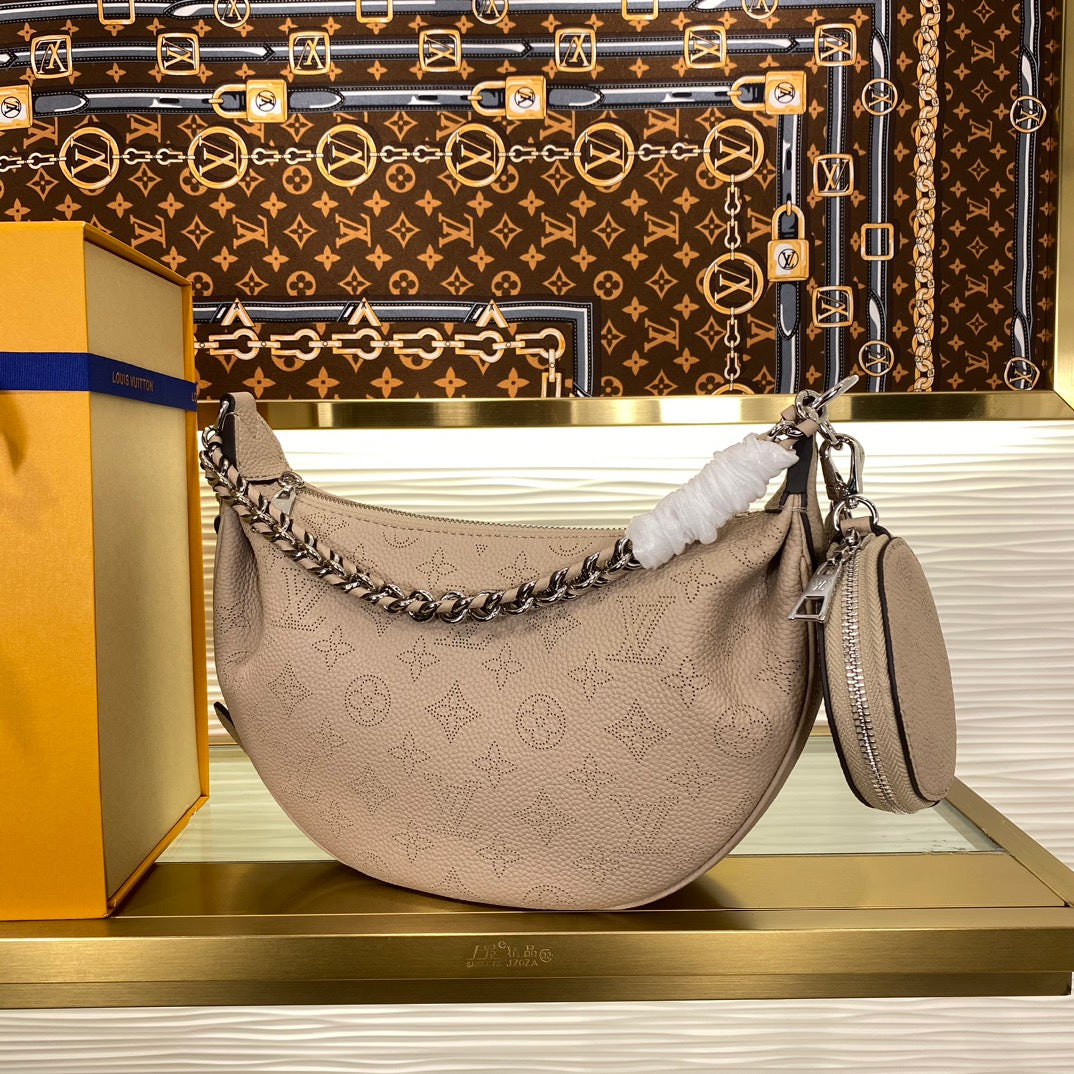 Louis Vuitton Taupe Embossed Monogram Crescent Bag with Chain Strap and Coin Purse