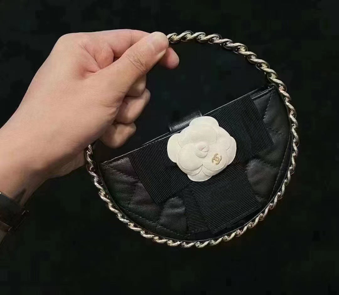 Chanel Small Round Camellia Handbag - Quilted Black Lambskin
