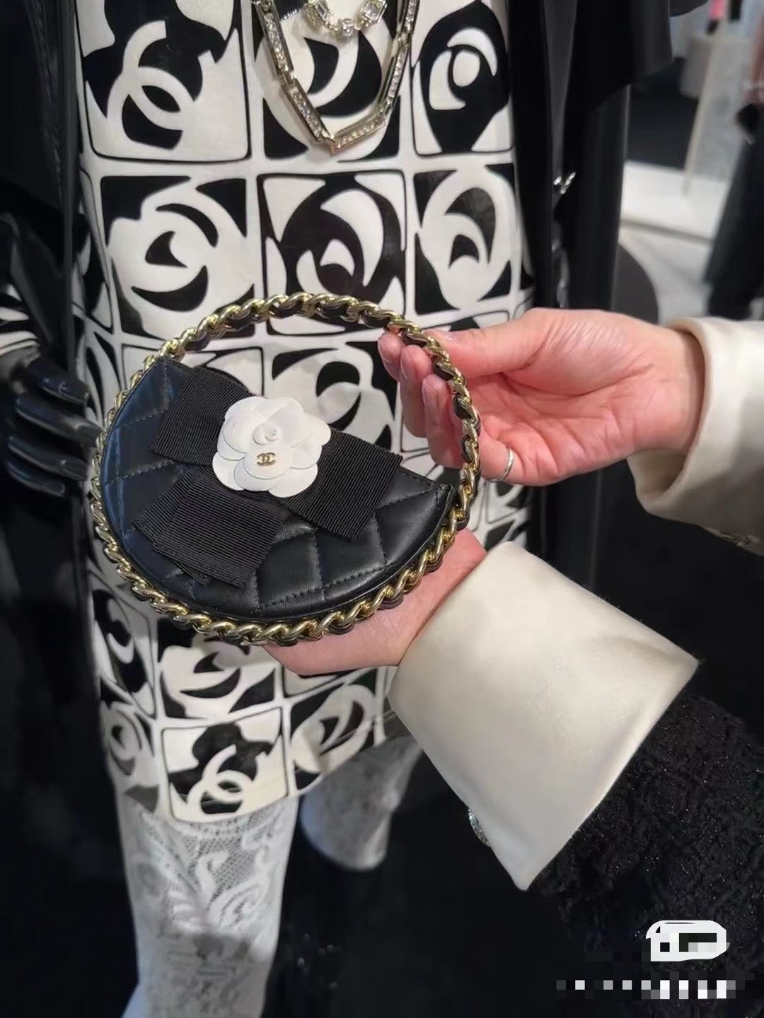 Chanel Small Round Camellia Handbag - Quilted Black Lambskin