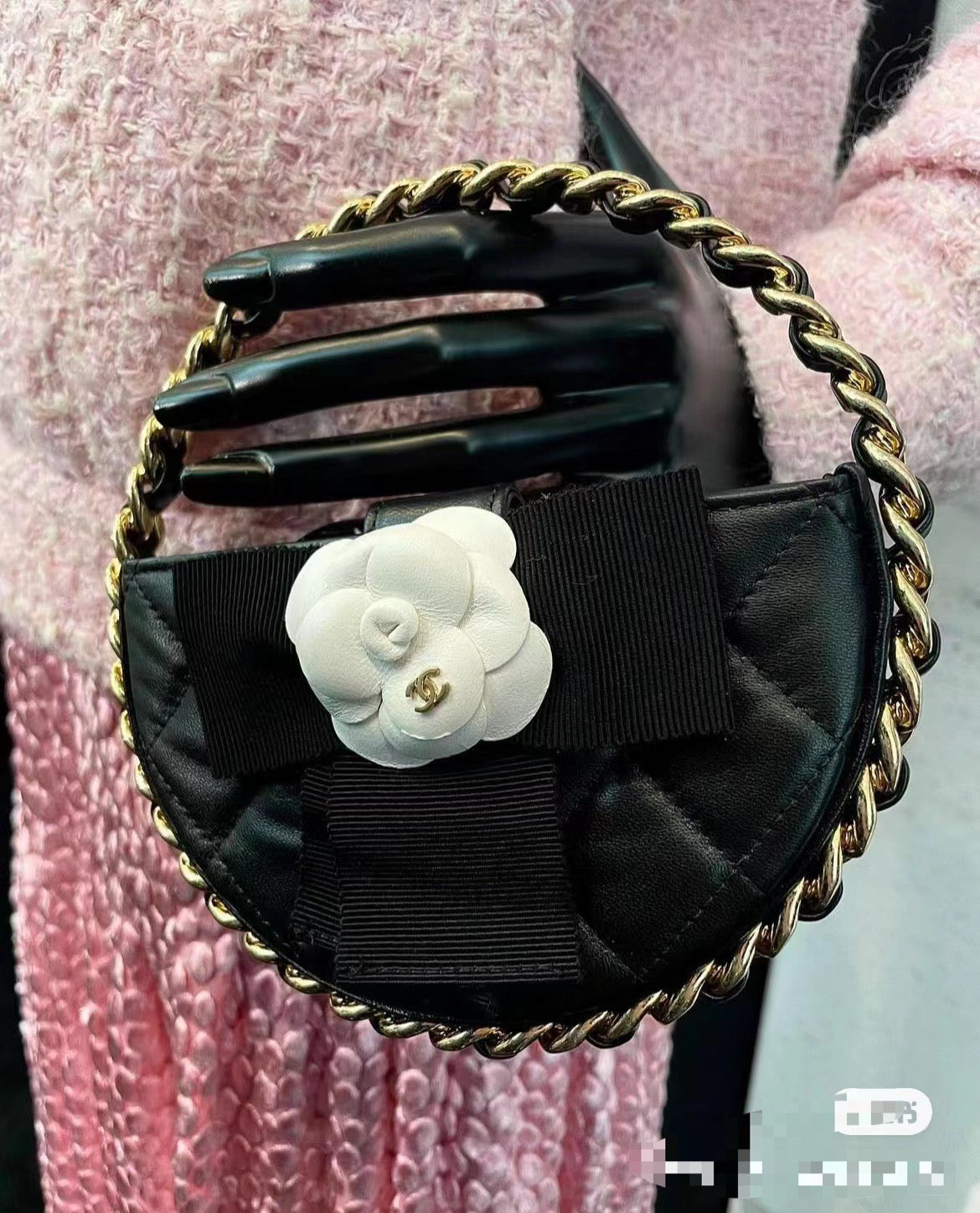 Chanel Small Round Camellia Handbag - Quilted Black Lambskin