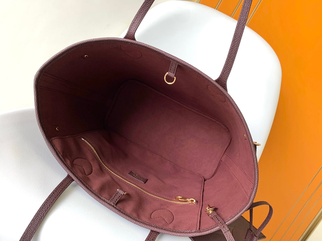 Louis Vuitton Neverfull MM Monogram Empreinte Leather Tote Bag - Burgundy