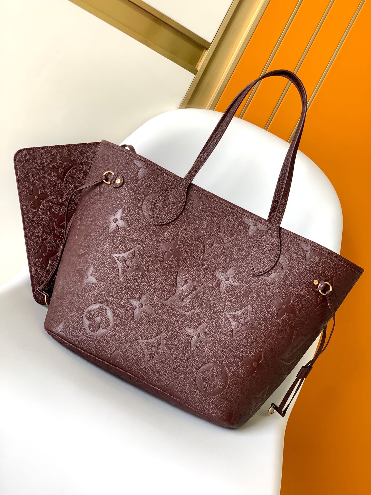 Louis Vuitton Neverfull MM Monogram Empreinte Leather Tote Bag - Burgundy