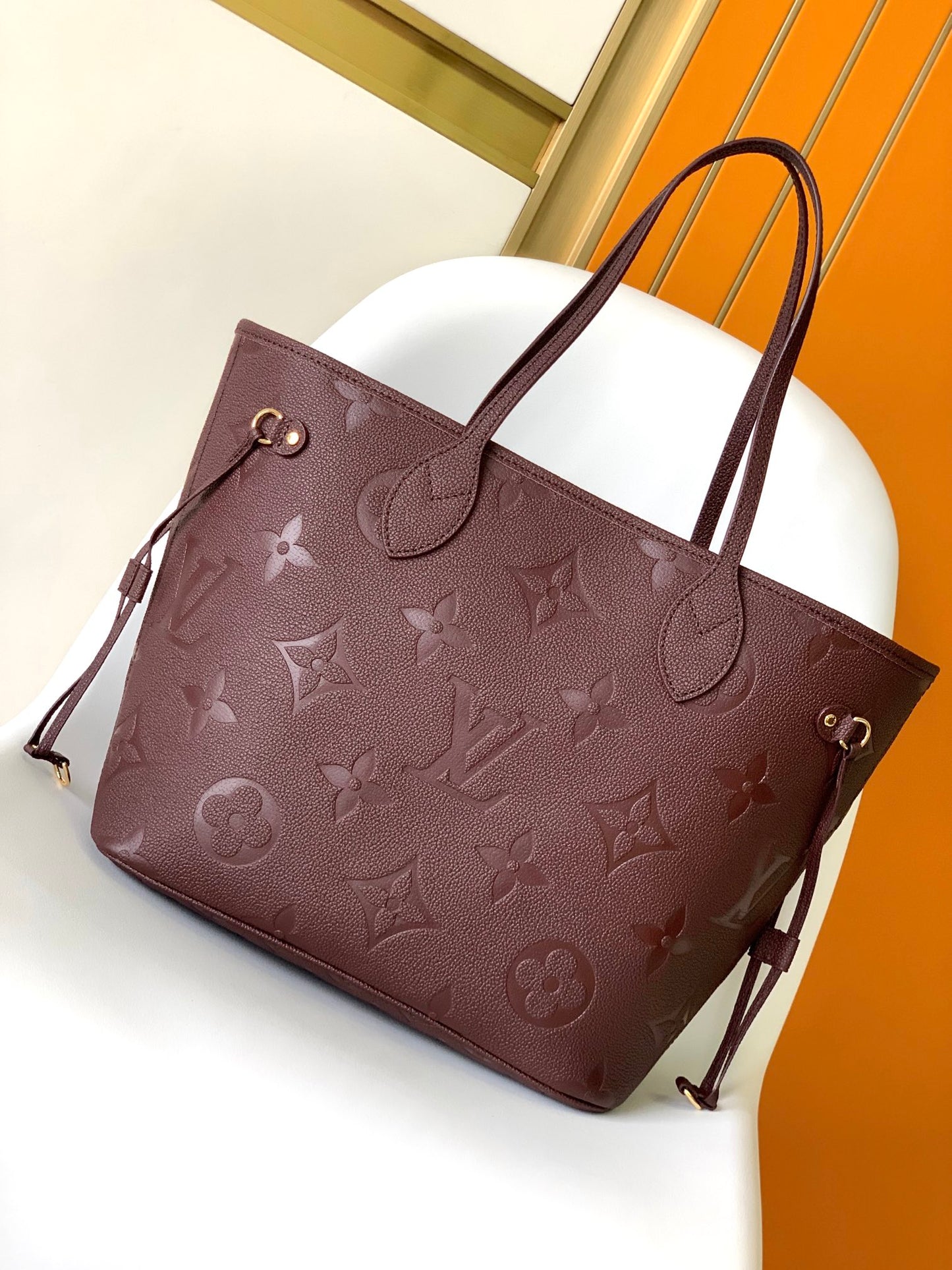 Louis Vuitton Neverfull MM Monogram Empreinte Leather Tote Bag - Burgundy