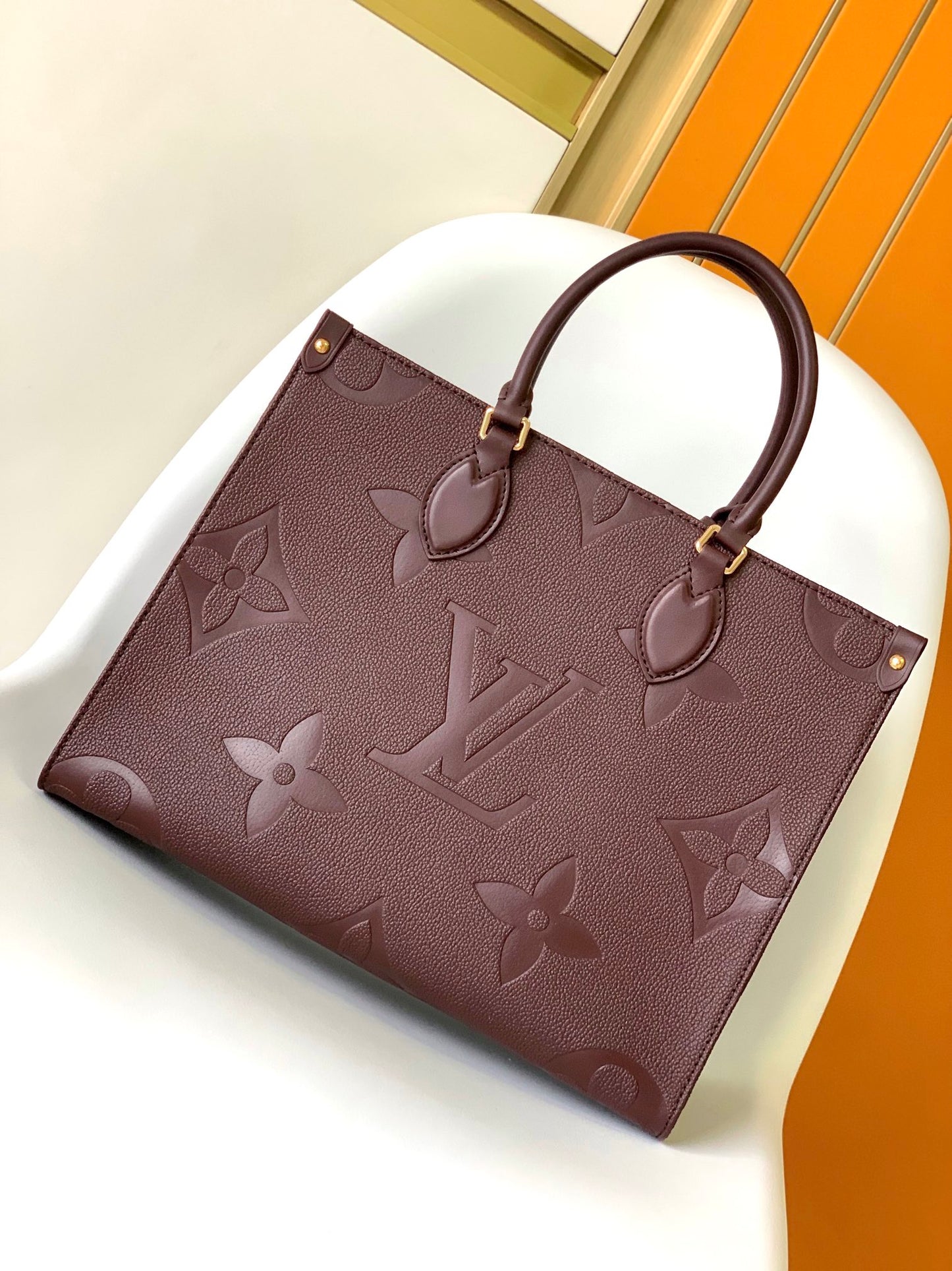 Louis Vuitton Onthego MM Monogram Empreinte Leather Tote Bag - Wine/Burgundy