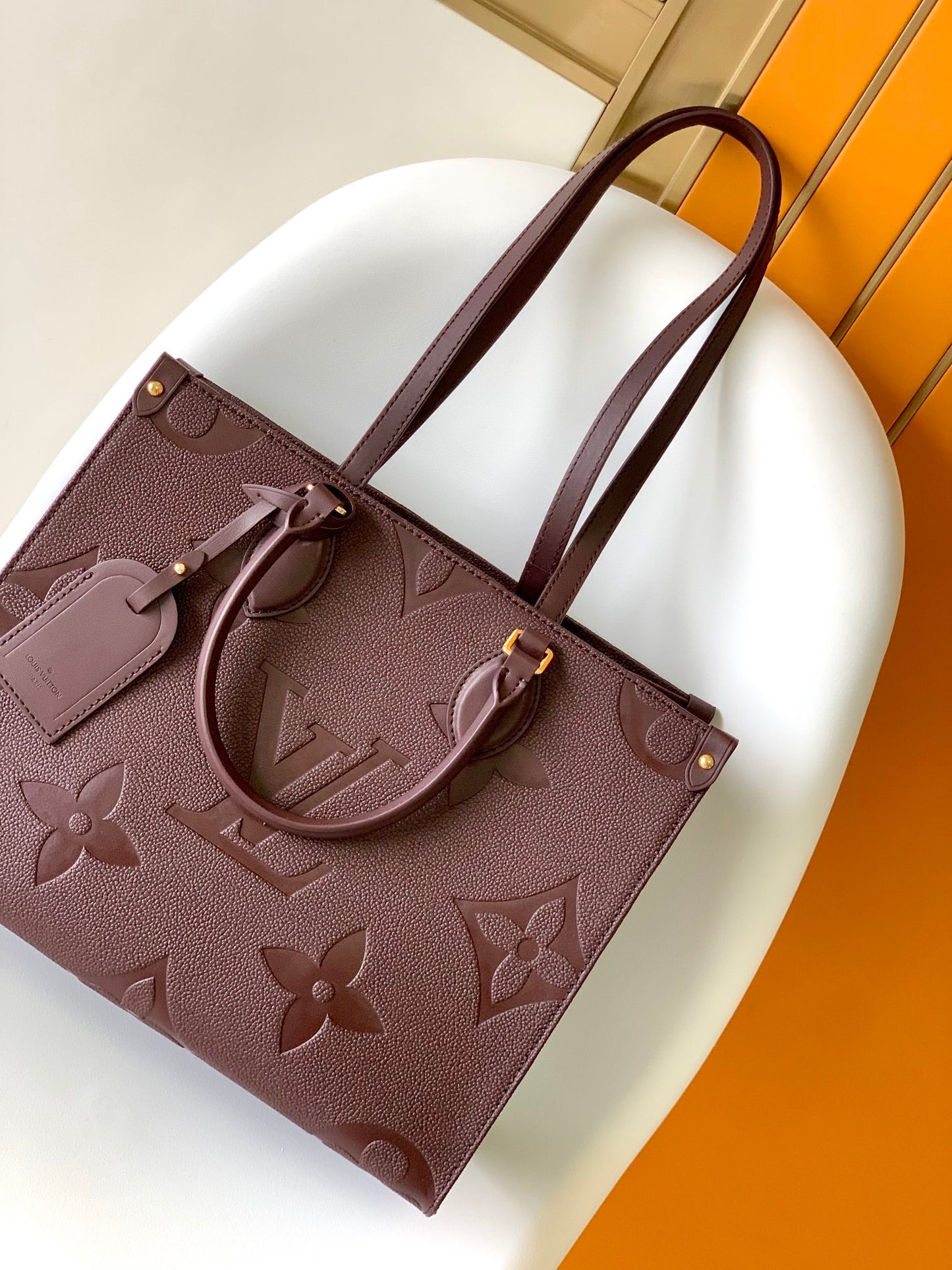 Louis Vuitton Onthego MM Monogram Empreinte Leather Tote Bag - Wine/Burgundy