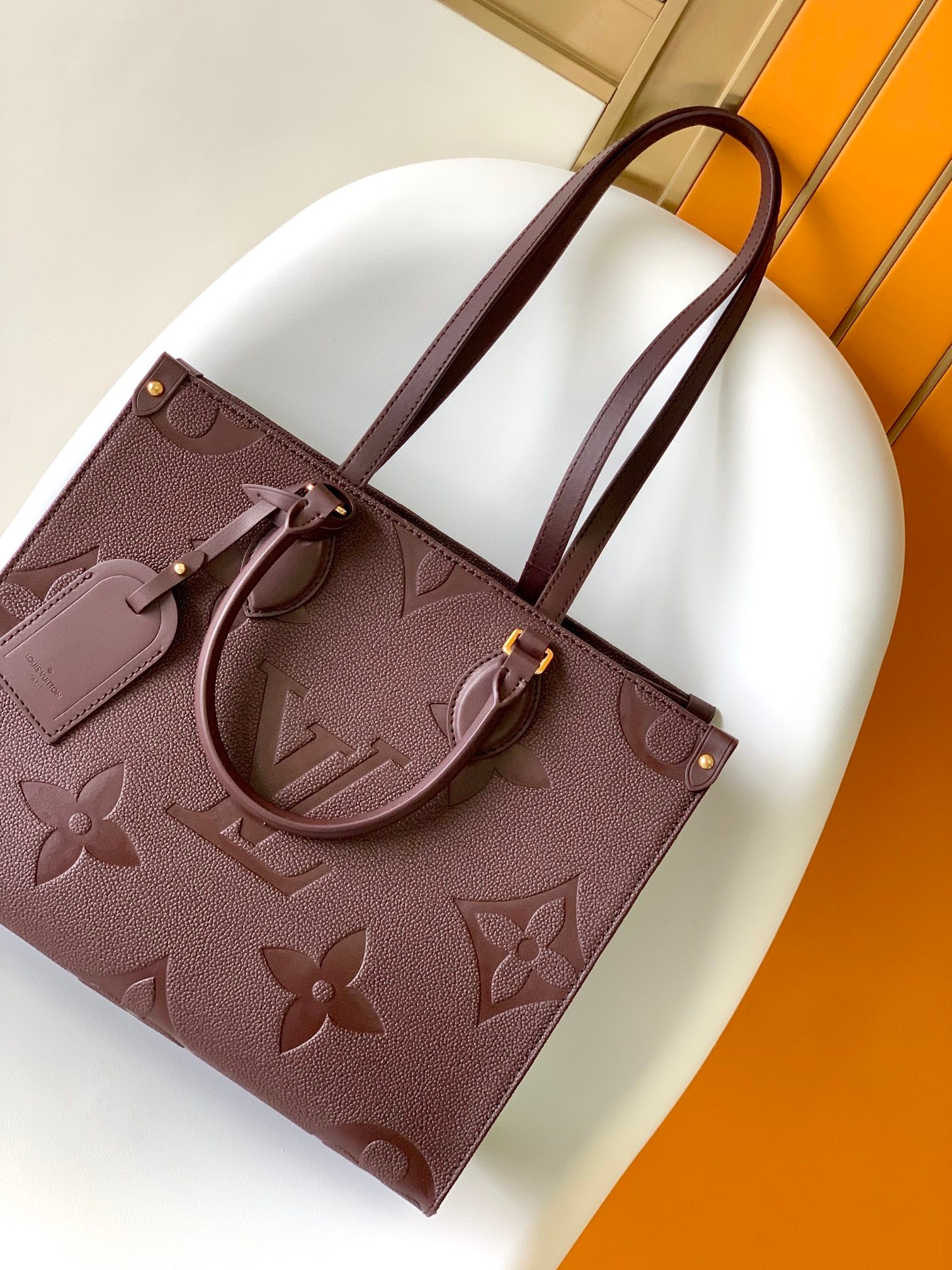 Louis Vuitton Onthego MM Monogram Empreinte Leather Tote Bag - Wine/Burgundy