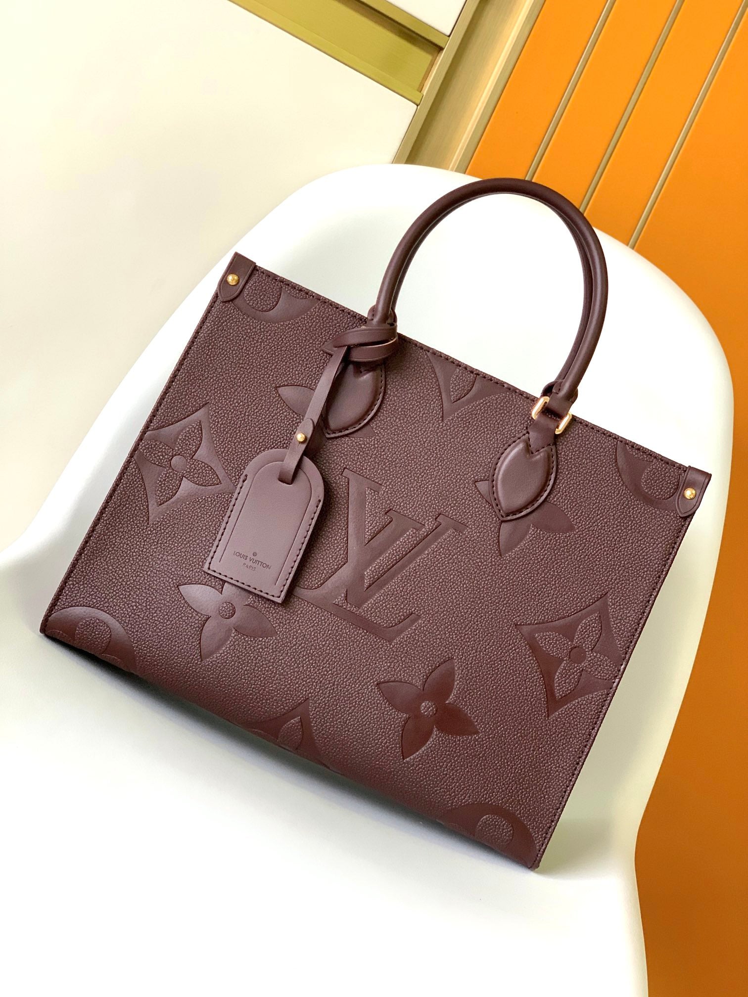 Louis Vuitton Onthego MM Monogram Empreinte Leather Tote Bag - Wine/Burgundy