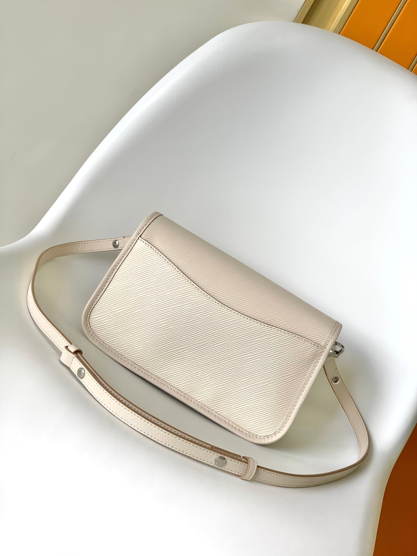 Louis Vuitton Elegant Nude Pink Leather Flap Shoulder Bag for Women