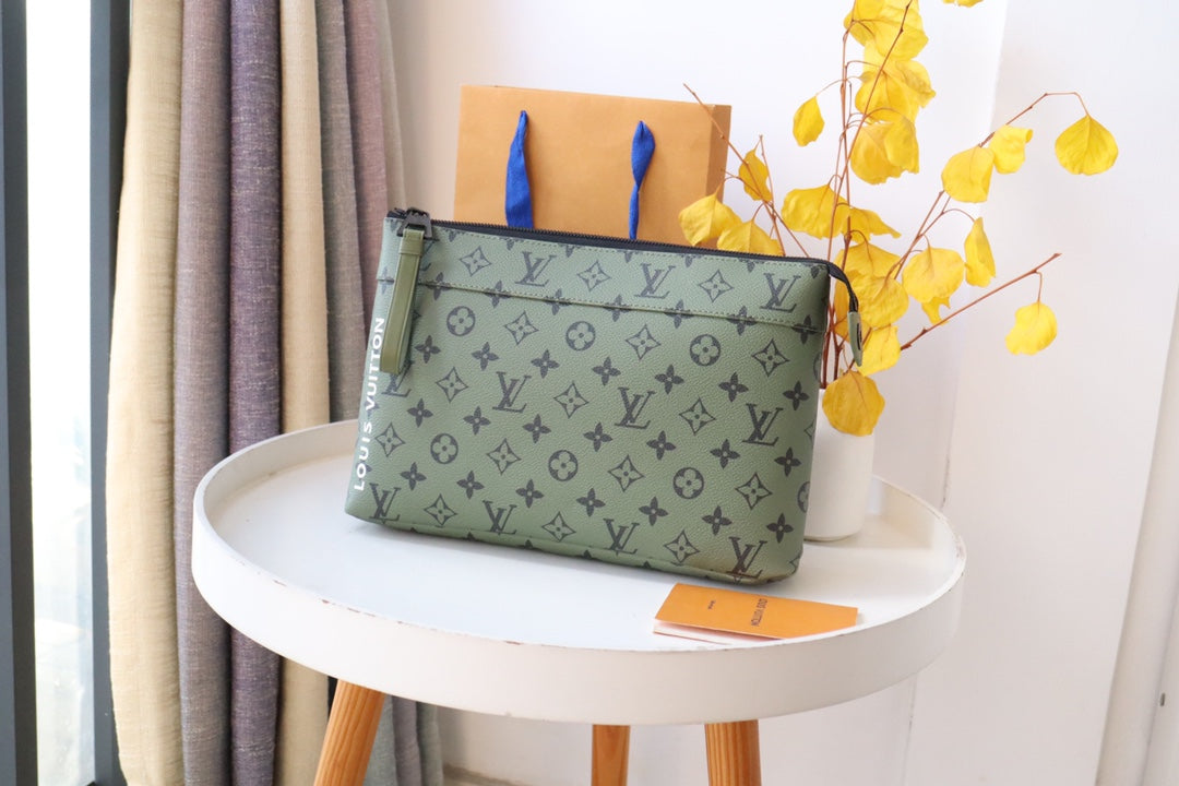 Louis Vuitton Pochette Voyage MM Monogram Canvas Khaki Green Clutch