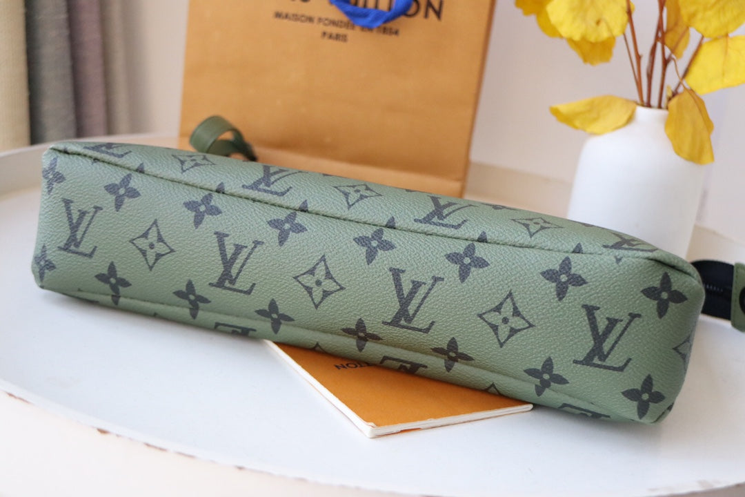 Louis Vuitton Pochette Voyage MM Monogram Canvas Khaki Green Clutch