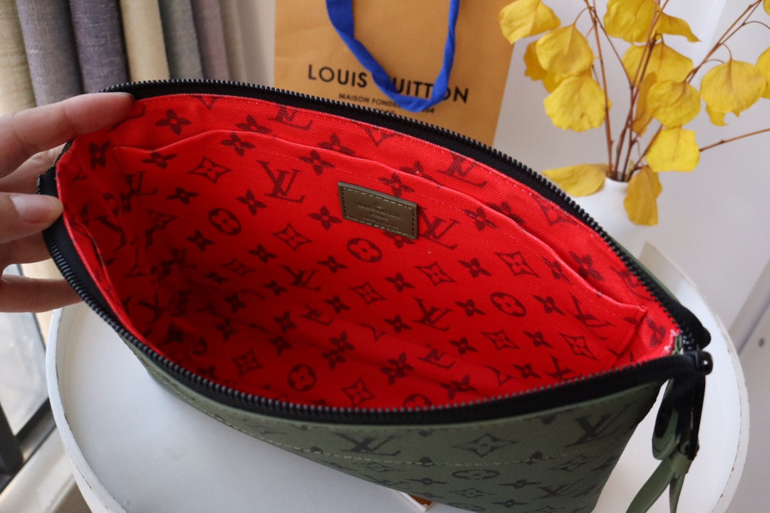 Louis Vuitton Pochette Voyage MM Monogram Canvas Khaki Green Clutch