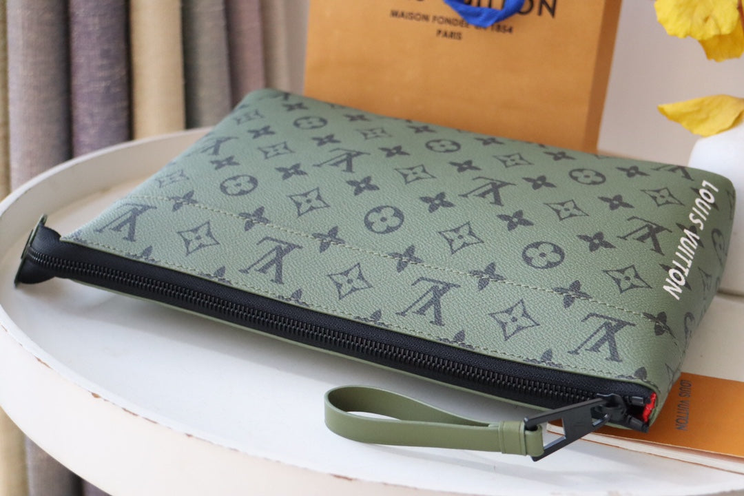 Louis Vuitton Pochette Voyage MM Monogram Canvas Khaki Green Clutch