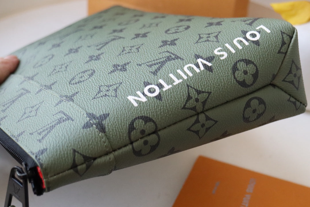 Louis Vuitton Pochette Voyage MM Monogram Canvas Khaki Green Clutch