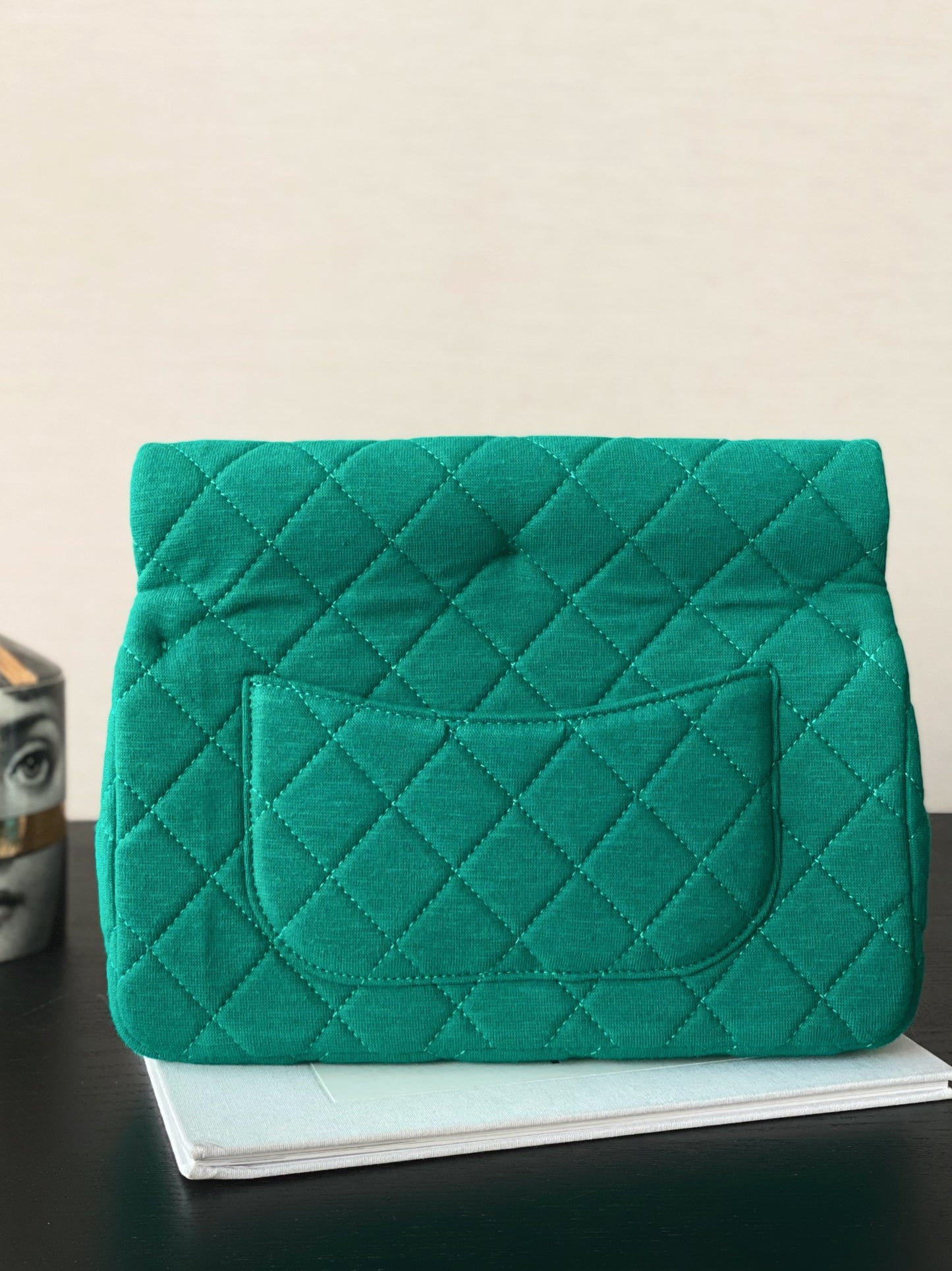 Chanel Green Quilted Fabric Classic Flap Bag with Gold Hardware