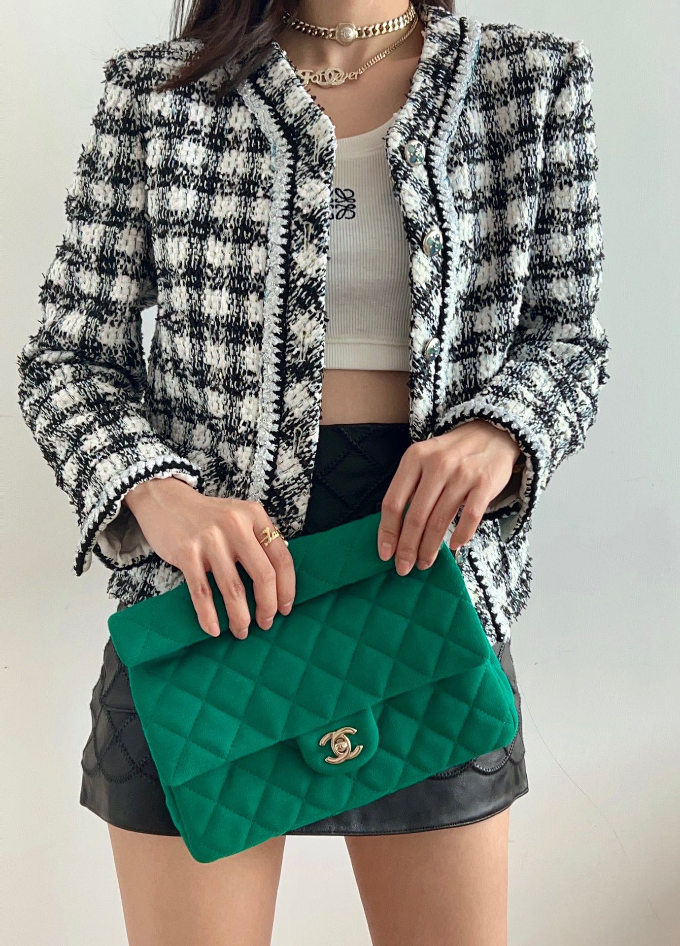 Chanel Classic Quilted Flap Bag - Emerald Green Velvet with Gold-Tone Hardware