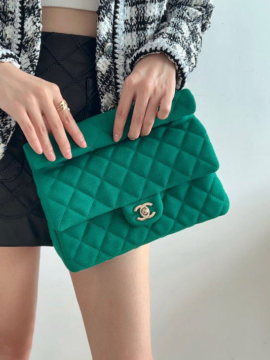 Chanel Classic Quilted Flap Bag - Emerald Green Velvet with Gold-Tone Hardware