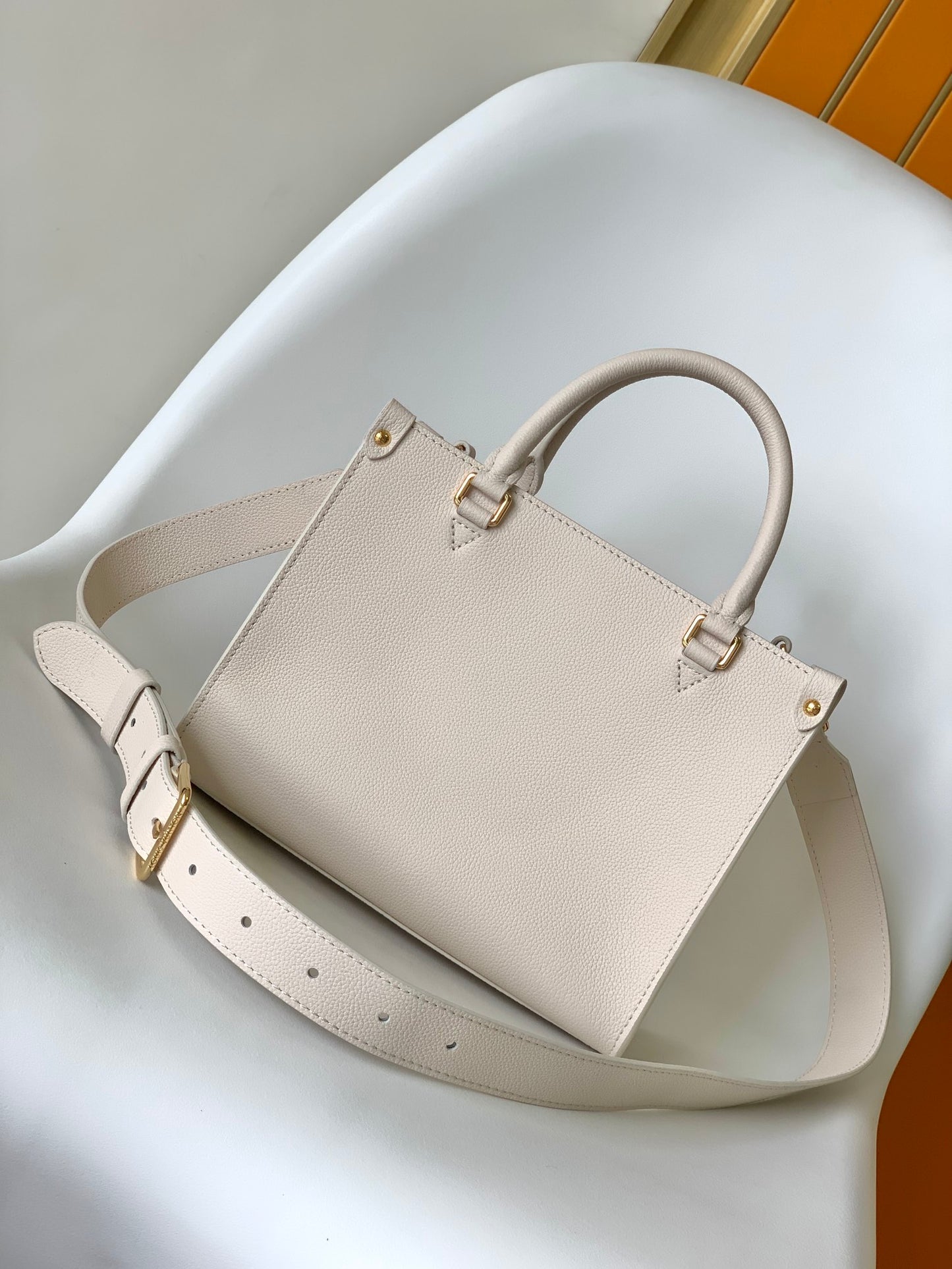 Louis Vuitton Lockme Shopper Grained Calfskin Leather Tote Bag - Beige