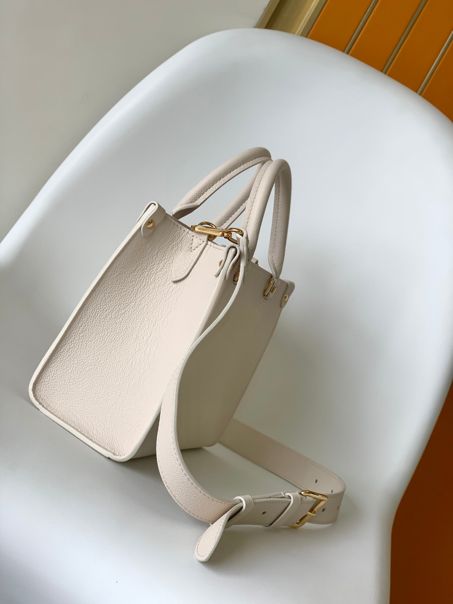 Louis Vuitton Lockme Shopper Grained Calfskin Leather Tote Bag - Beige