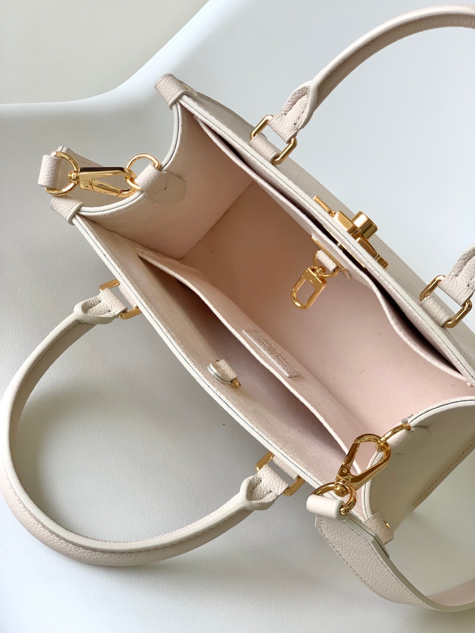 Louis Vuitton Lockme Shopper Grained Calfskin Leather Tote Bag - Beige