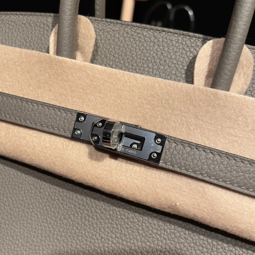 Elegant Grey Leather Top Handle Handbag - Luxury Handcrafted Fashion