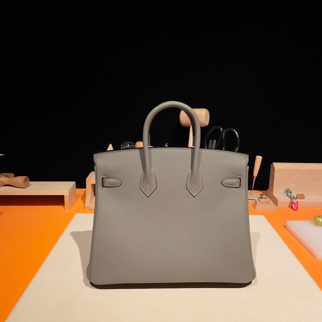 Elegant Grey Leather Top Handle Handbag - Luxury Handcrafted Fashion