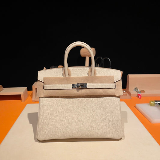 Hermès Birkin 25 Handbag in Craie Swift Leather with Palladium Hardware