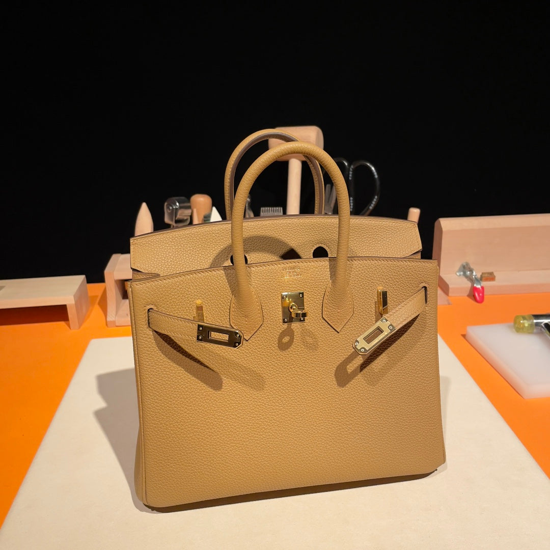Luxury Tan Genuine Leather Top Handle Handbag - Artisanal Design