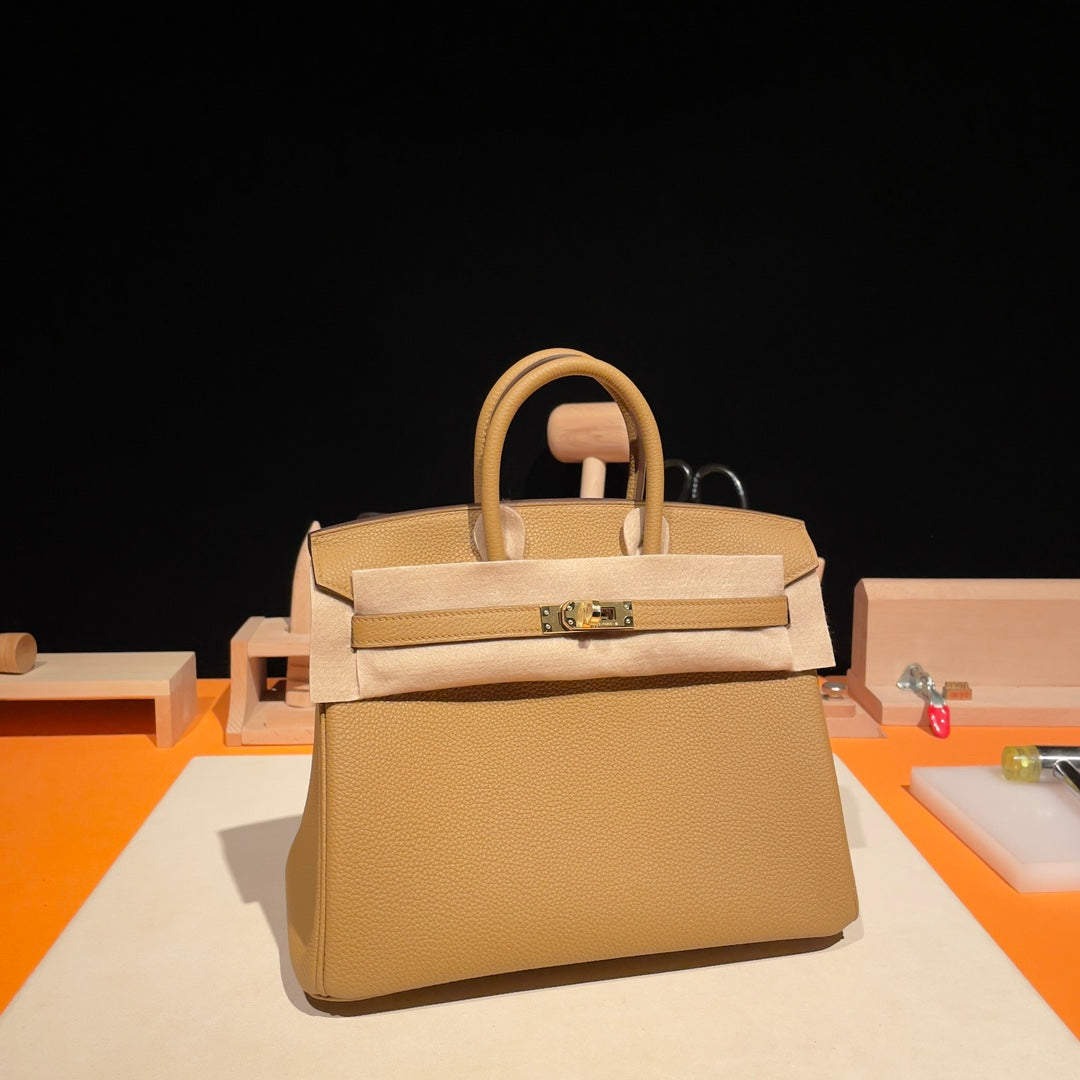 Luxury Tan Genuine Leather Top Handle Handbag - Artisanal Design