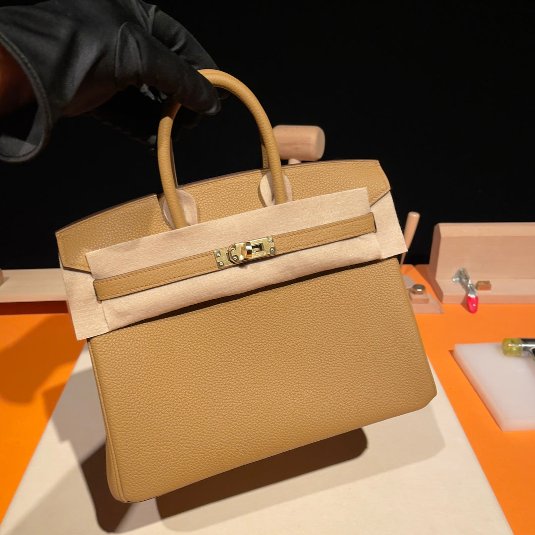Luxury Tan Genuine Leather Top Handle Handbag - Artisanal Design