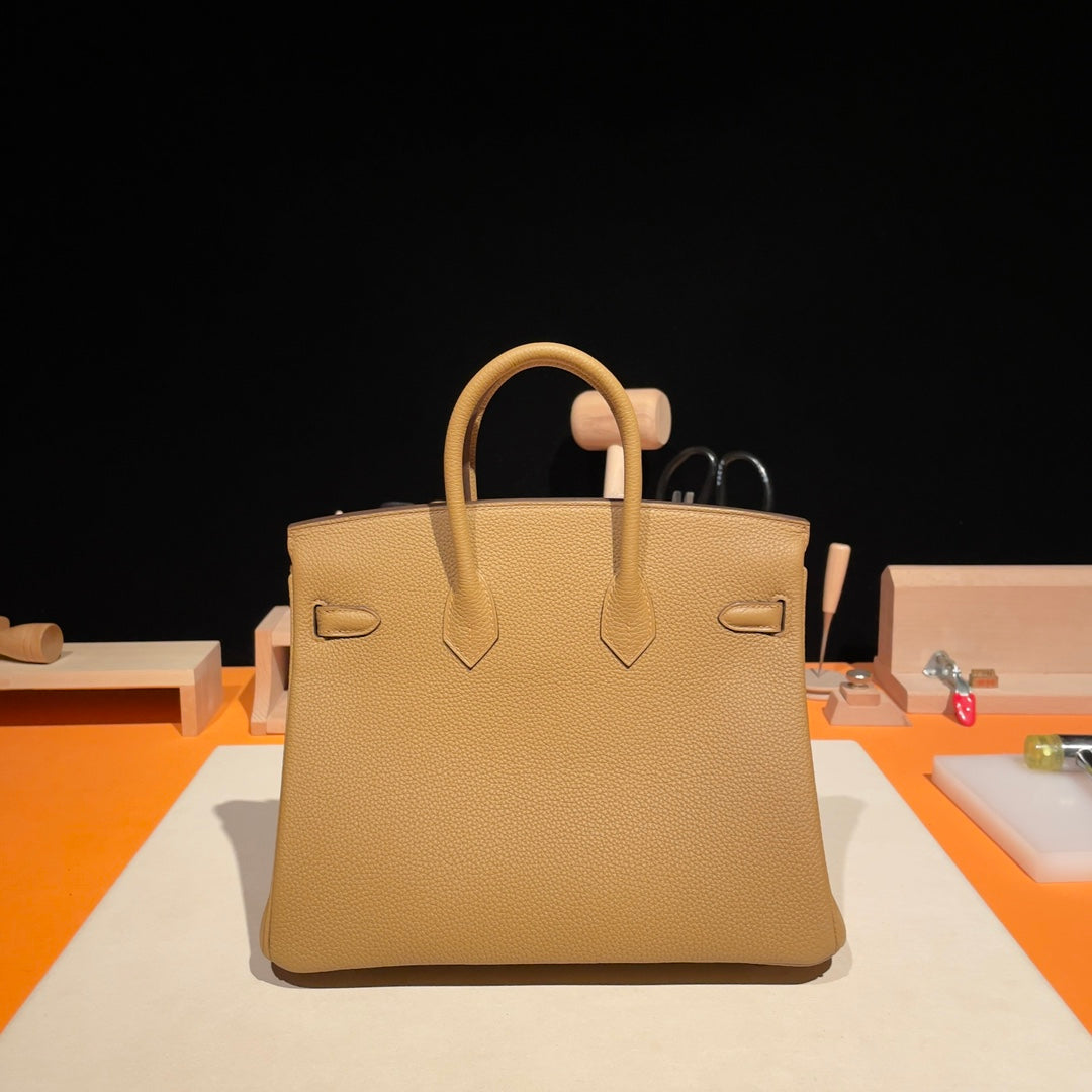 Luxury Tan Genuine Leather Top Handle Handbag - Artisanal Design
