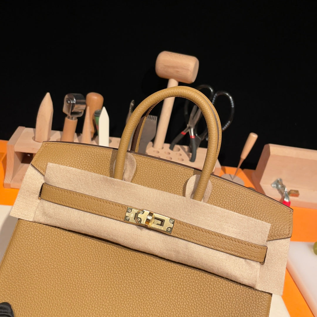 Luxury Tan Genuine Leather Top Handle Handbag - Artisanal Design
