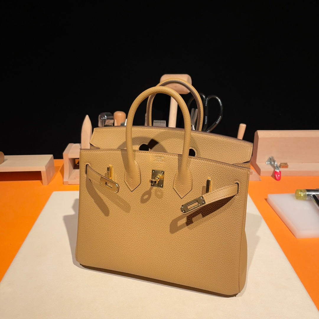 Luxury Tan Genuine Leather Top Handle Handbag - Artisanal Design