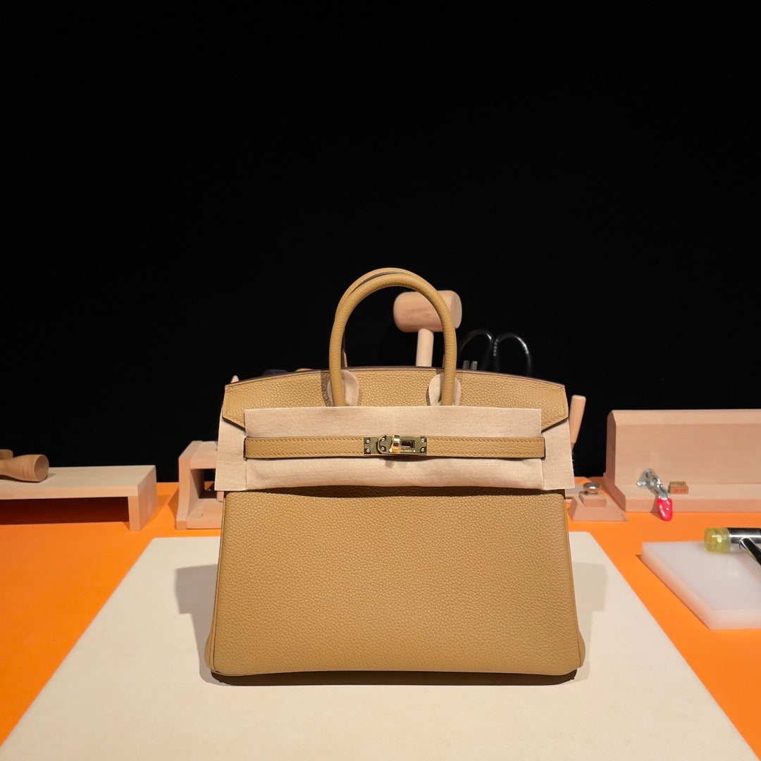 Luxury Tan Genuine Leather Top Handle Handbag - Artisanal Design