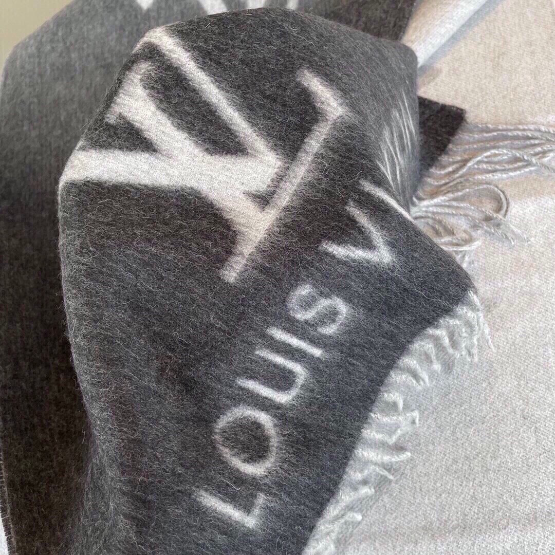 Louis Vuitton Reykjavik Gradient Scarf - Grey and Black Monogram Cashmere with Fringe