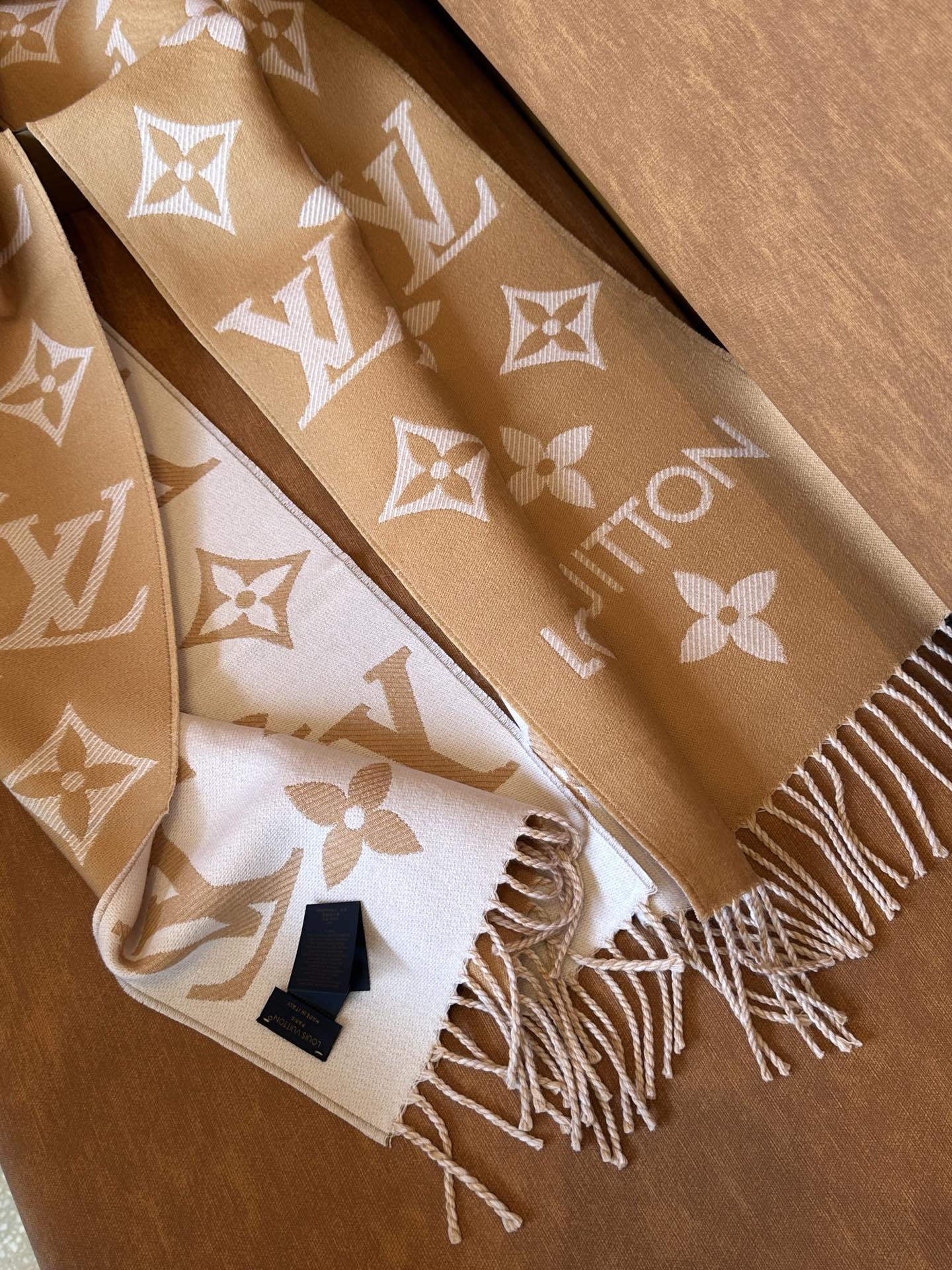 Louis Vuitton Monogram Scarf Shawl - Beige and White Classic LV Logo Luxury Accessory
