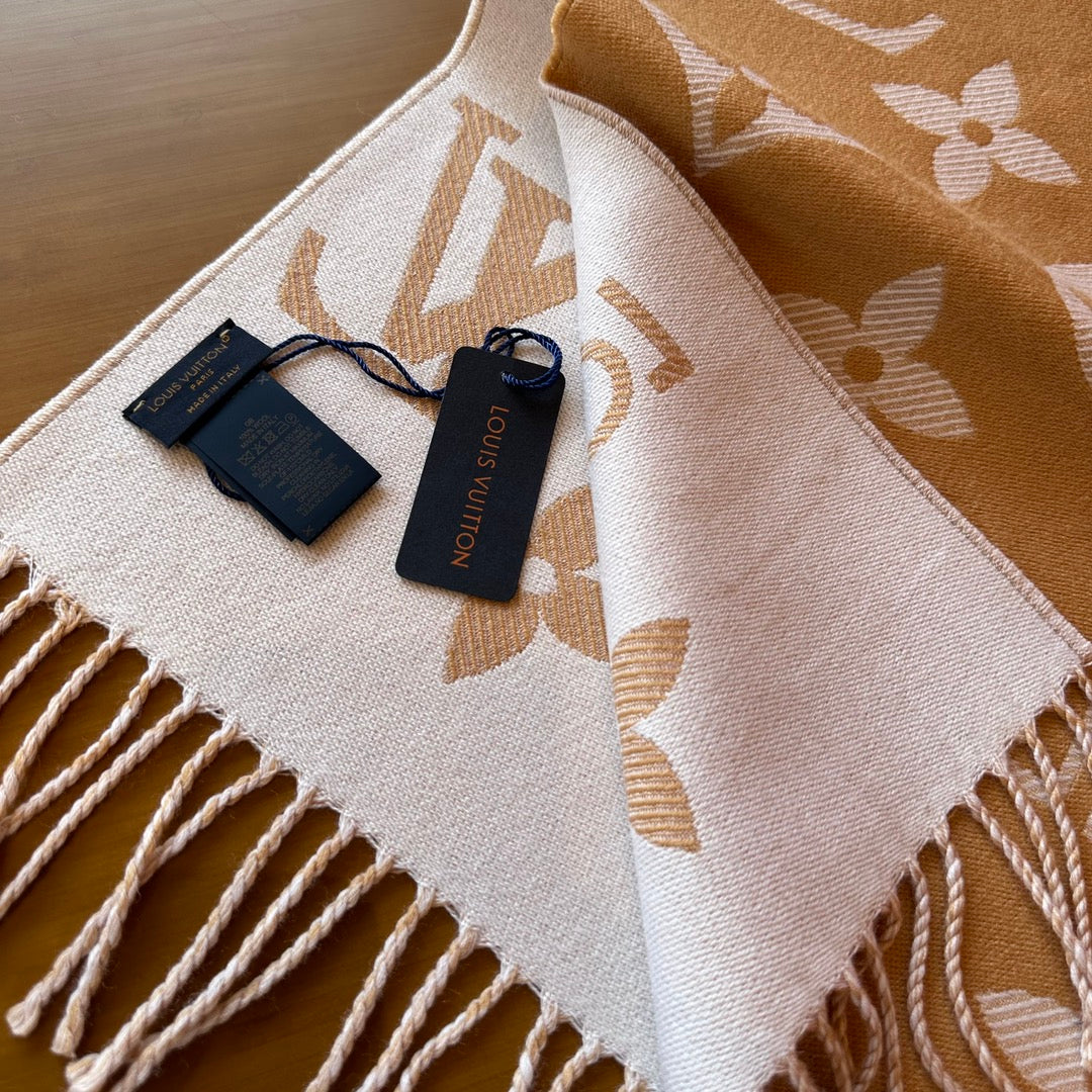 Louis Vuitton Monogram Scarf Shawl - Beige and White Classic LV Logo Luxury Accessory