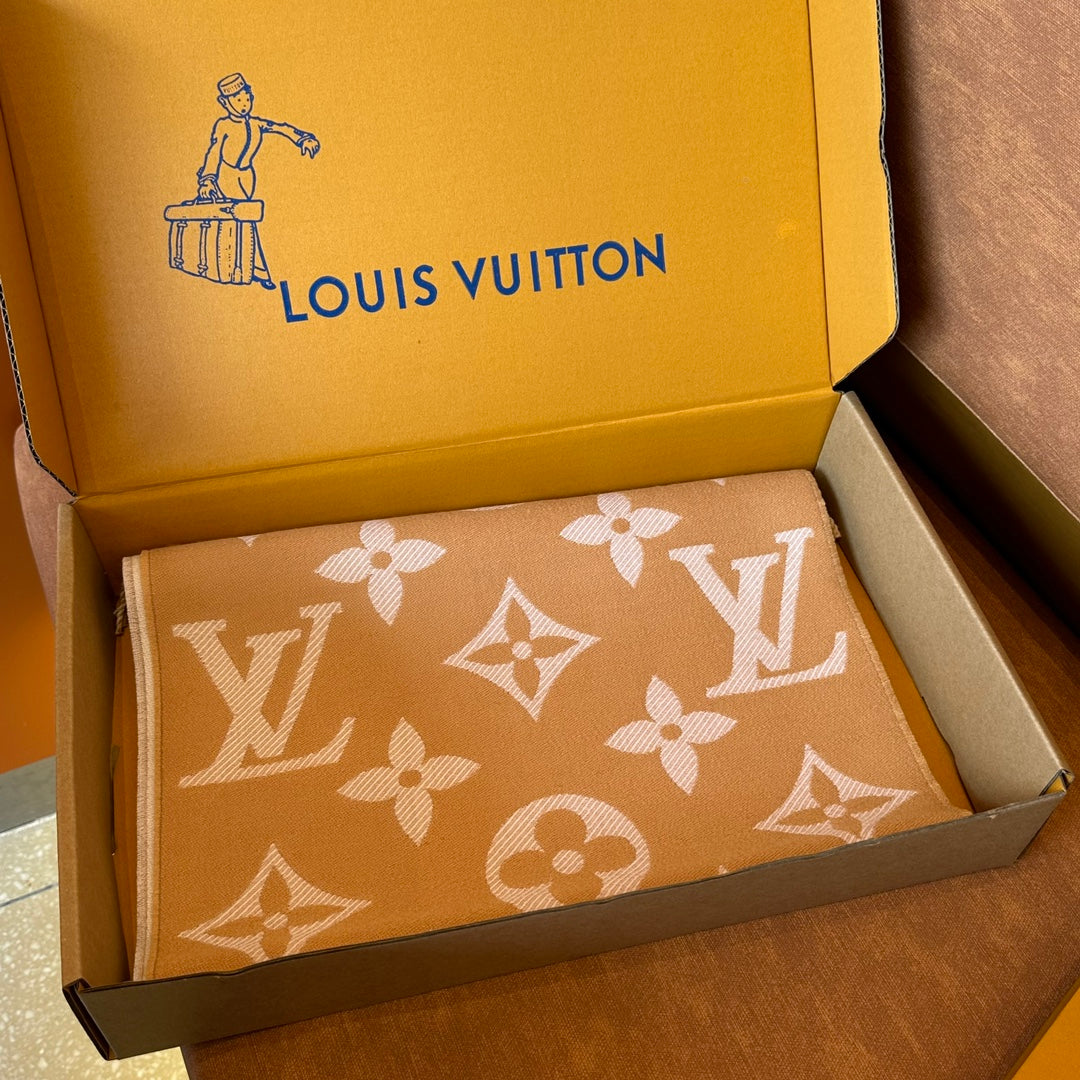 Louis Vuitton Monogram Scarf Shawl - Beige and White Classic LV Logo Luxury Accessory