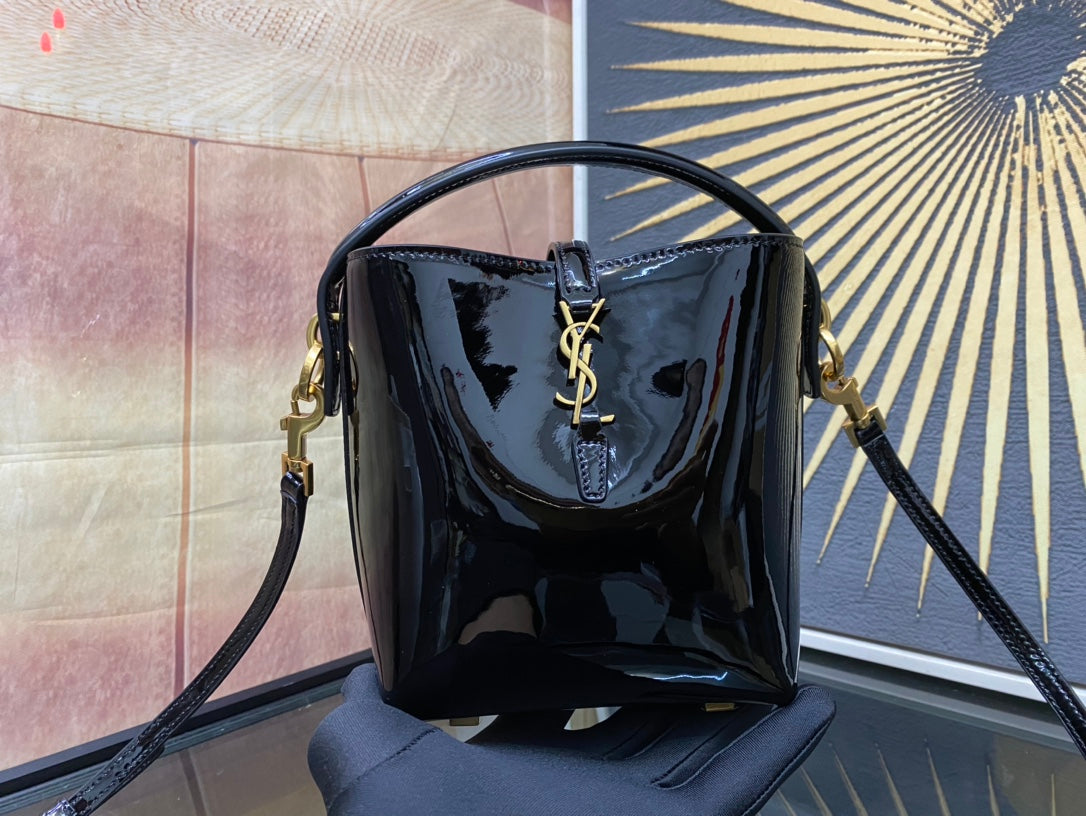 Saint Laurent Mini Le 37 Bucket Bag in Shiny Patent Leather - Black