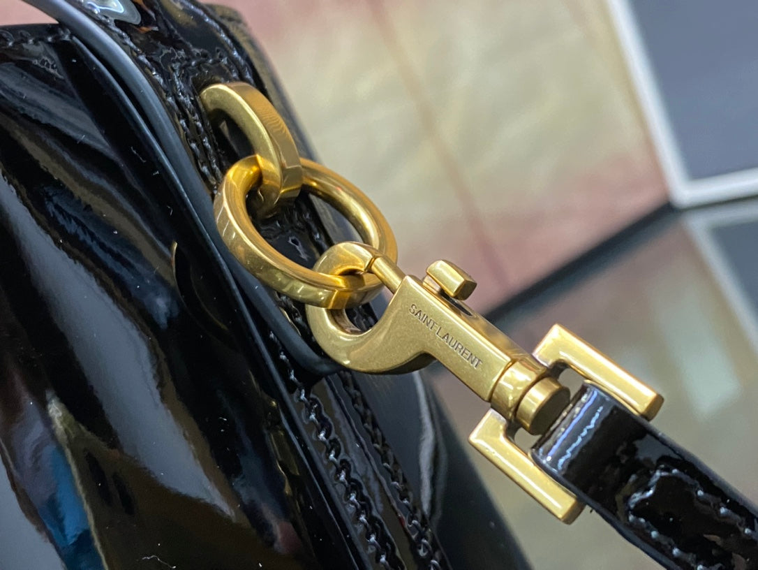Saint Laurent Mini Le 37 Bucket Bag in Shiny Patent Leather - Black