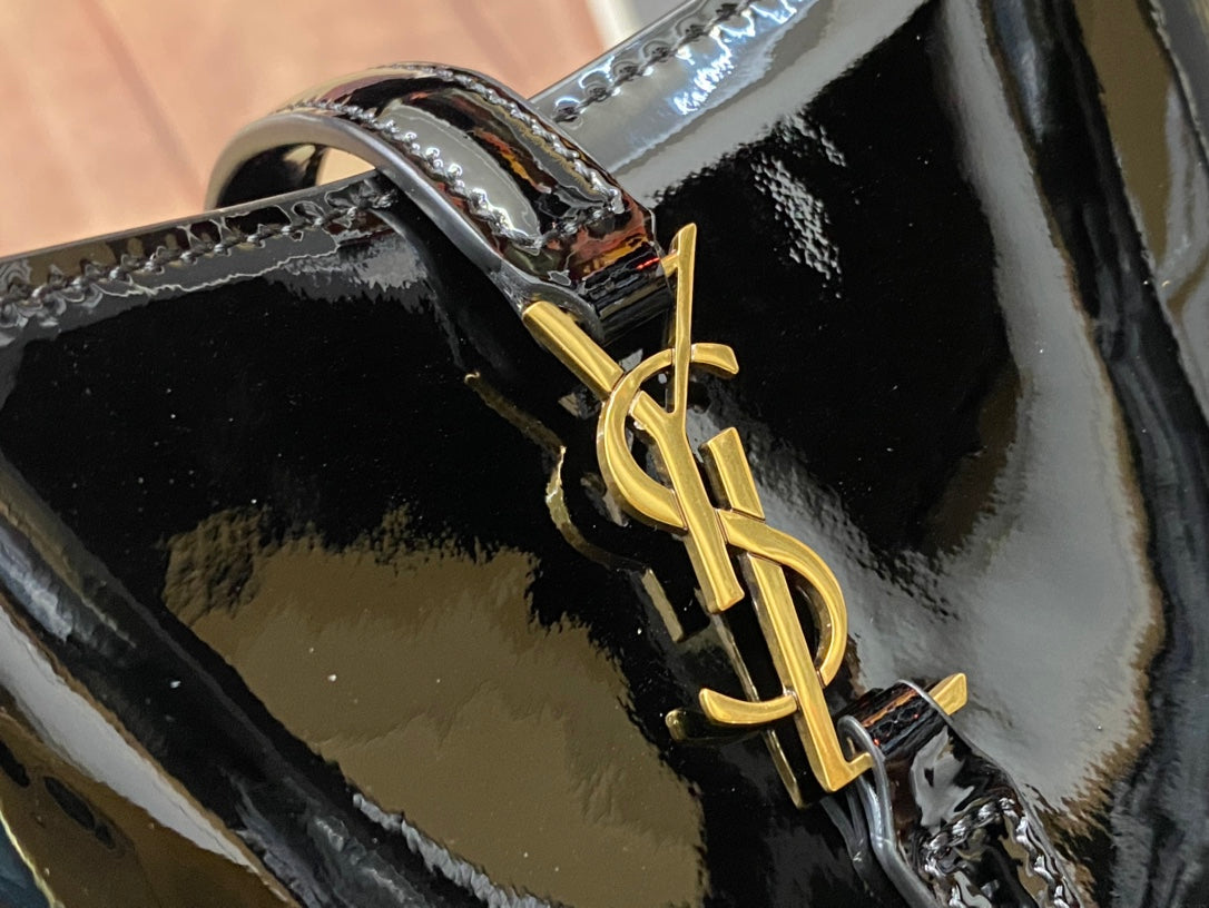 Saint Laurent Mini Le 37 Bucket Bag in Shiny Patent Leather - Black