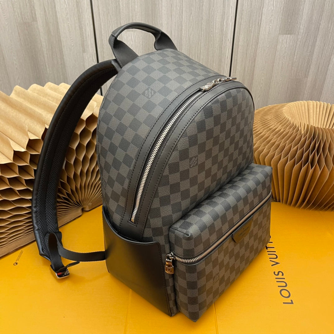 Louis Vuitton Black and Grey Checkerboard Travel Backpack with Zipper Pocket